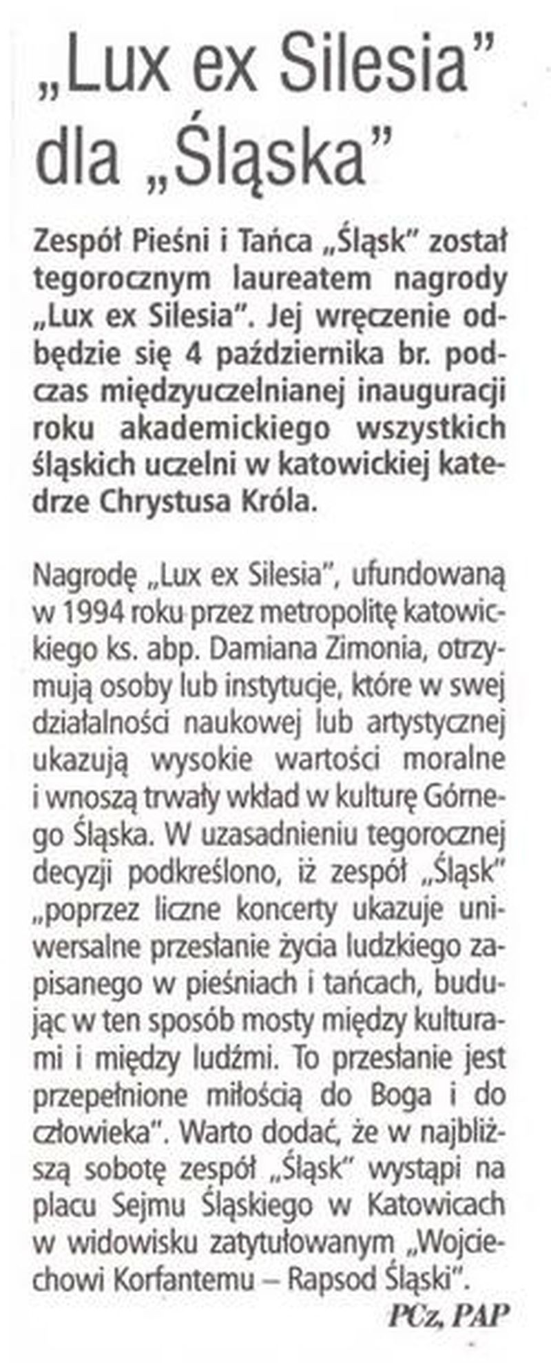 Lux et Silesia dla Śląska - Nasz Dziennik