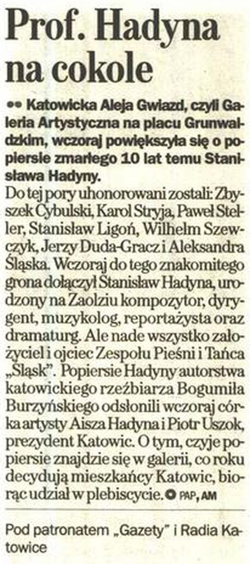 Prof. Hadyna na cokole - Gazeta Wyborcza w Katowicach